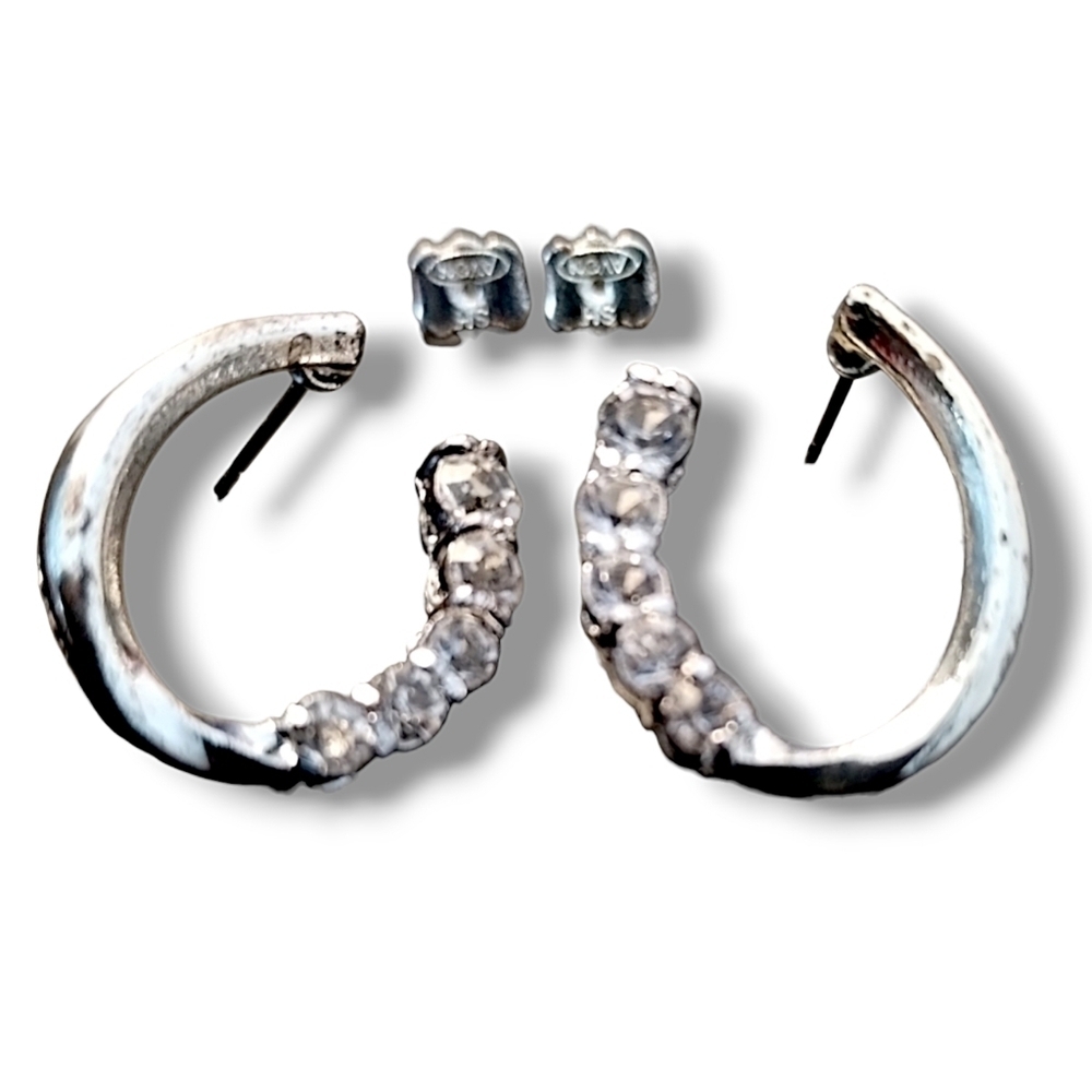 1980s Avon Silver Twist Rhinestone Hoop Earrings